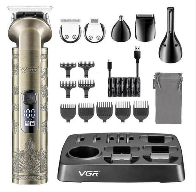 Машинка для стрижки акумуляторна VGR V-109 Pro з насадками 9 шт. (23232713)