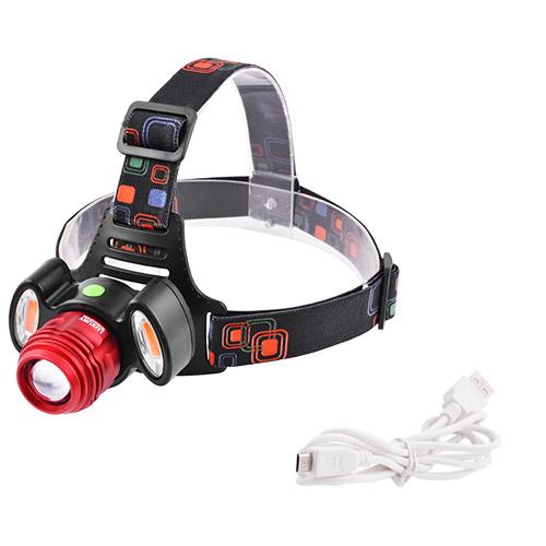 Ліхтар налобний з велокріпленням Luxury 3117-T6+2COB(red) вбудований акумулятор, zoom, зарядка через micro USB