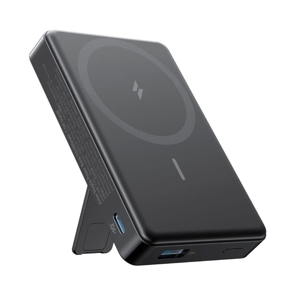 Повербанк магнитный Magsafe Anker A1652 MagGo 10 000 mAh с беспроводной зарядкой и подставкой Черный (26389485)