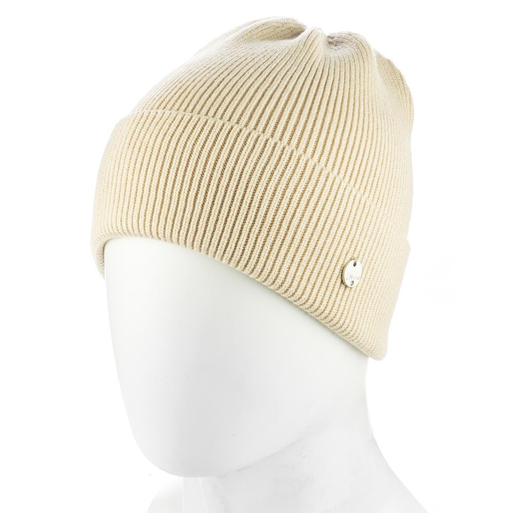 Шапка луковичка женская из вискозы Atrics WH877 с отворотом одинарной вязки Песочный