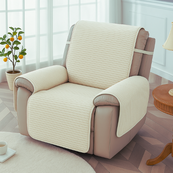 Чехол-накидка на сиденье односпального кресла из мебельного велюра 53х90 см Кремовый (27639215)