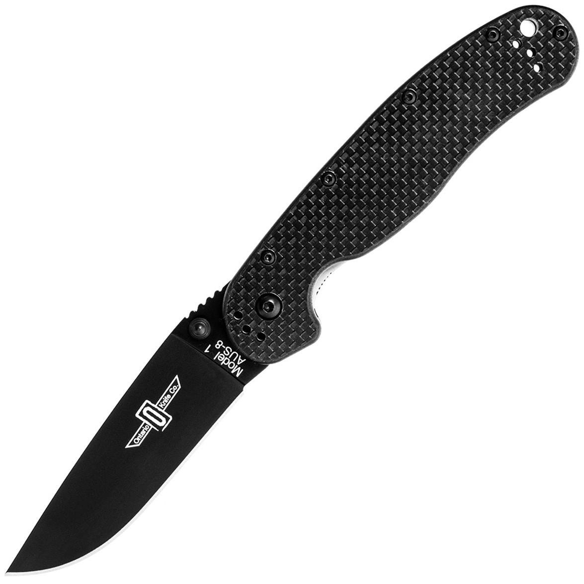 Нож складной Ontario RAT-1 Plain Carbon Fibre Black (8887CF)