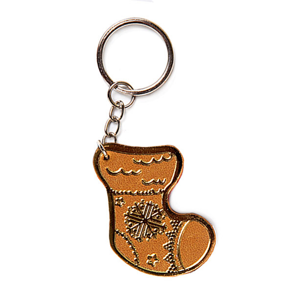 Брелок для ключей Новогодний носок кожаный (Trinket-Sock-S190-Gold)