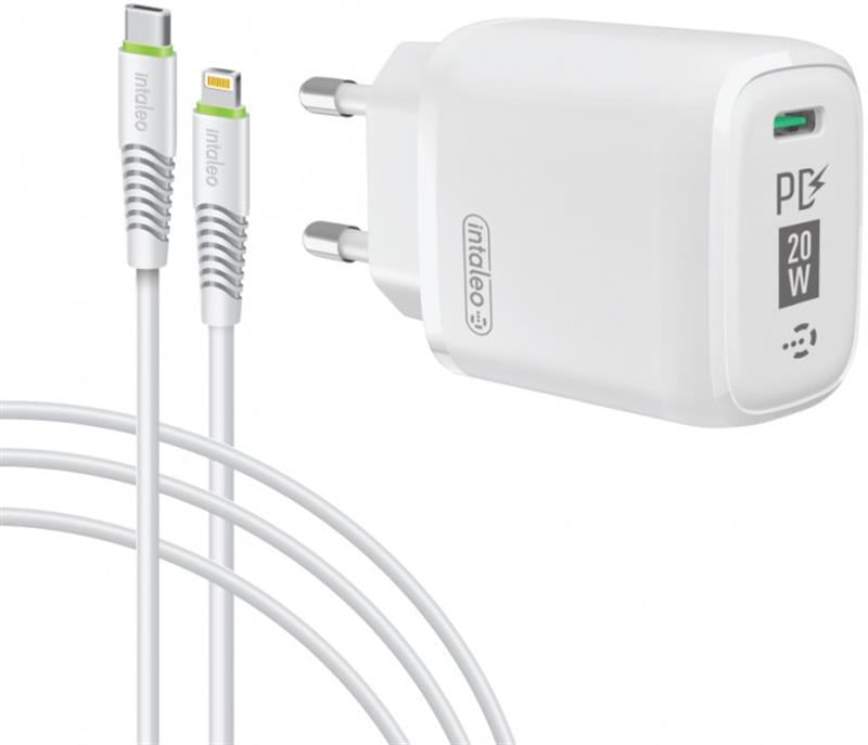 Зарядное устройство сетевое Intaleo TCGQPD120L USB-C PD/QC 3.0 20 Вт с кабелем Lightning White (1283126510007)