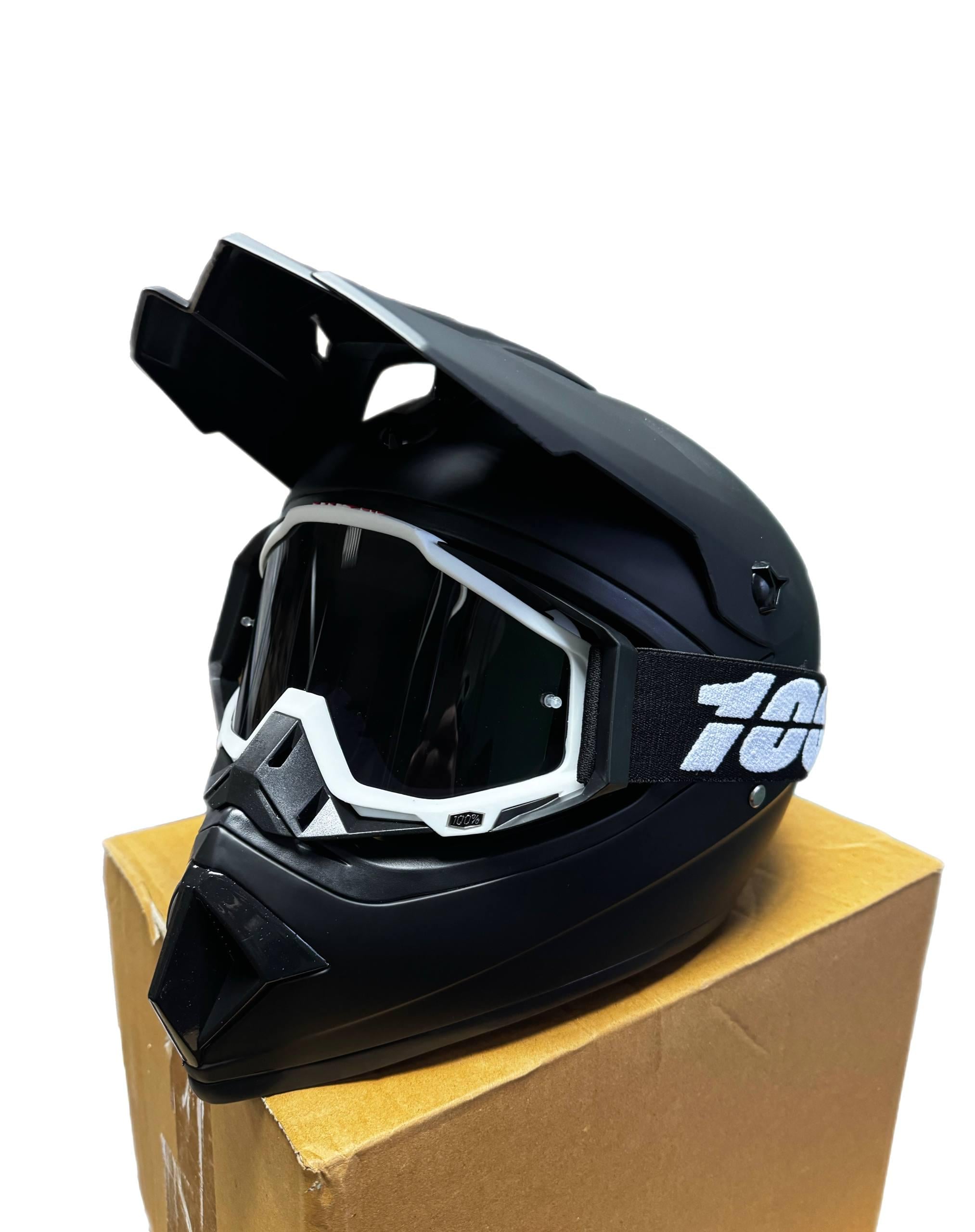 Мотошолом ендуро кросовий Helmet S Black і окуляри Profi 100% Чорно-білий (0223)