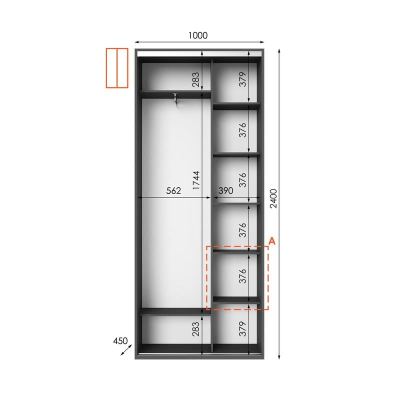 Шафа-купе Idea серія 1 100х45х240 см Антрацит (1000) - фото 2