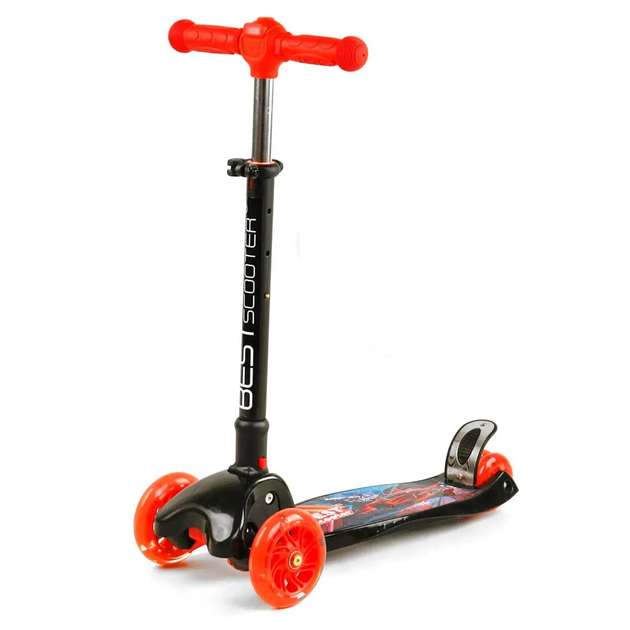 Самокат трехколесный Best Scooter L-9563/1 maxi складной руль с фарой/в коробке/4/колеса PU со светом d 12 см (25105322)