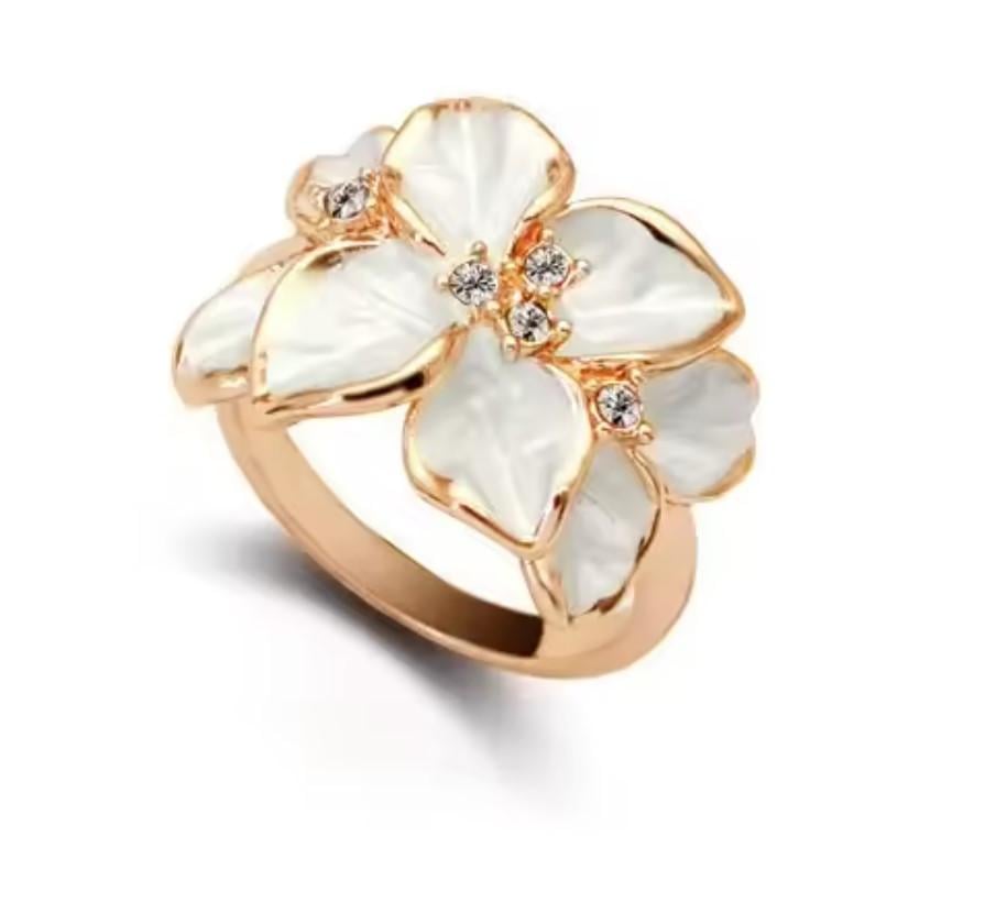 Кольцо Primo Glory в форме цветов с белыми лепестками и кристаллами р. 8 Gold/White (2773260632)