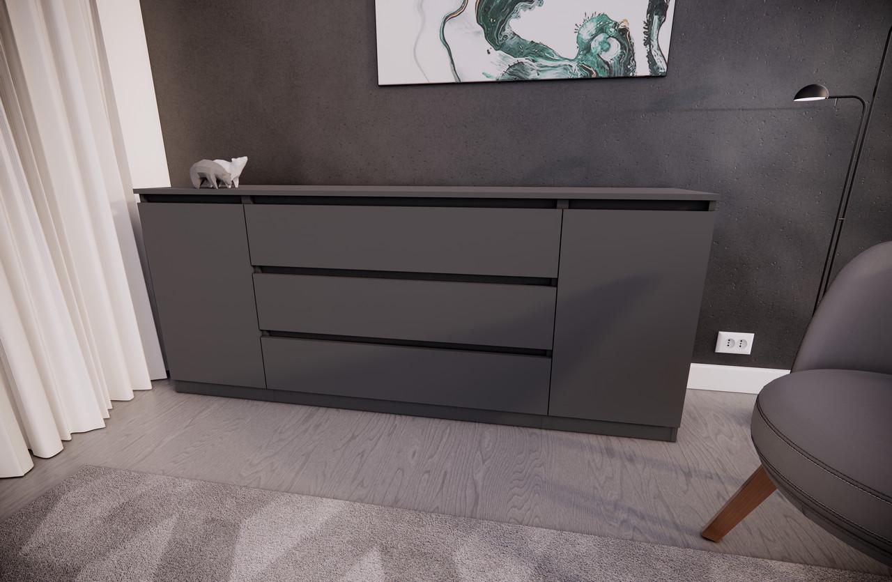 Комод MEBEX на 3 шухляди з боковими відкритими секціями 180х40х77 см Сірий темний (VERTO3B1800DG) - фото 1 Комод MEBEX на 3 шухляди з боковими відкритими секціями 180х40х77 см Сірий темний (VERTO3B1800DG) - фото 1
