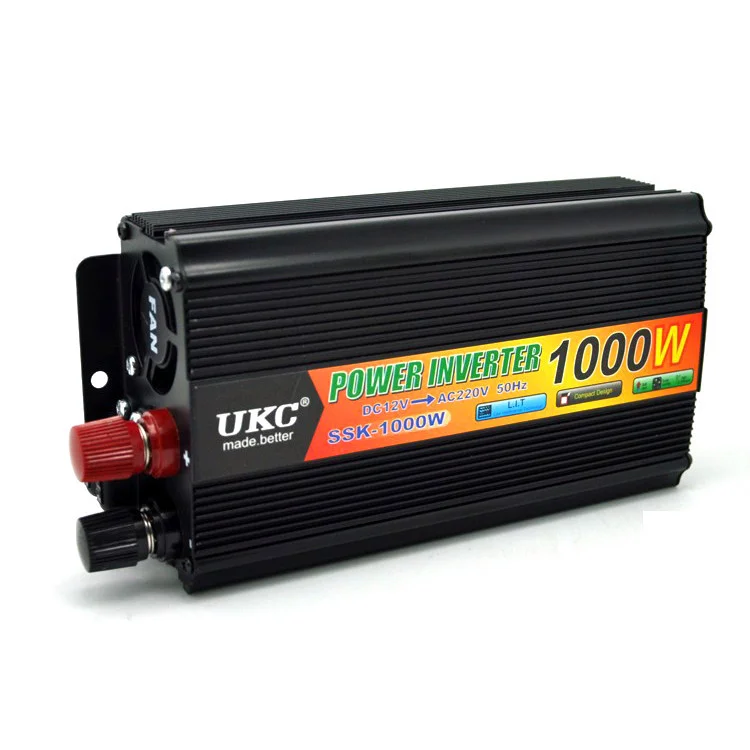 Преобразователь инвертор UKC  SSK-1000W 12V-220V 50Hz клещи Черный