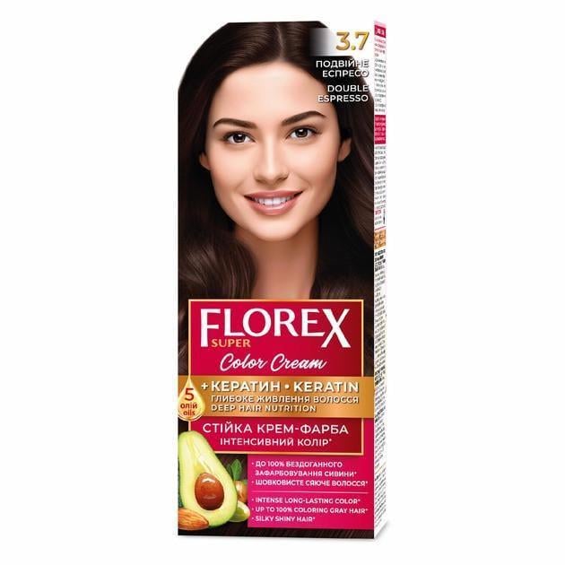 Крем-краска для волос стойкая Florex кератин 3.7 Двойное эспрессо