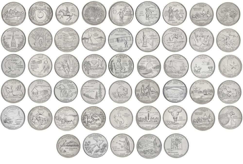 Набір колекційних монет США 25 центів 1999-2008 UNC Штати США 50 шт. (27571886)