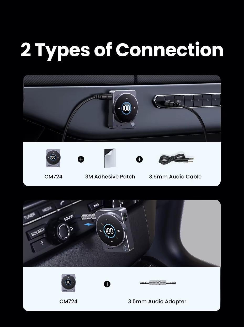 Адаптер UGREEN Bluetooth 5.4 AUX 3,5 мм 300 мАг 20 год Чорний (35003) - фото 10 Адаптер UGREEN Bluetooth 5.4 AUX 3,5 мм 300 мАг 20 год Чорний (35003) - фото 10