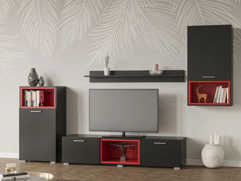 Гостиная комплект стенка Світ Меблів Монтана из ДСП Серый/Красный Гостиная комплект стенка Світ Меблів Монтана из ДСП Серый/Красный