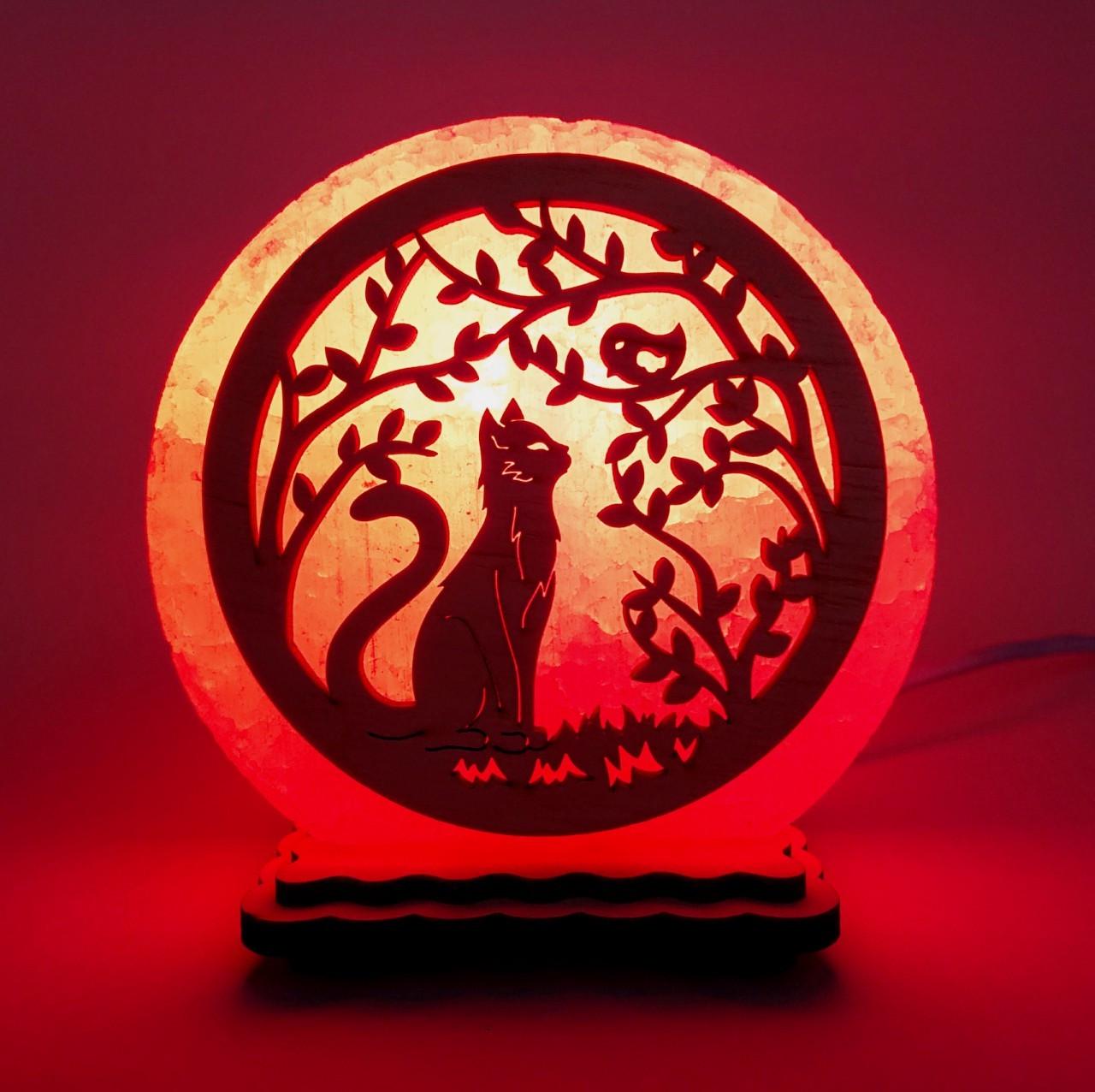 Соляной светильник Кот и птичка (KM-00007-r)