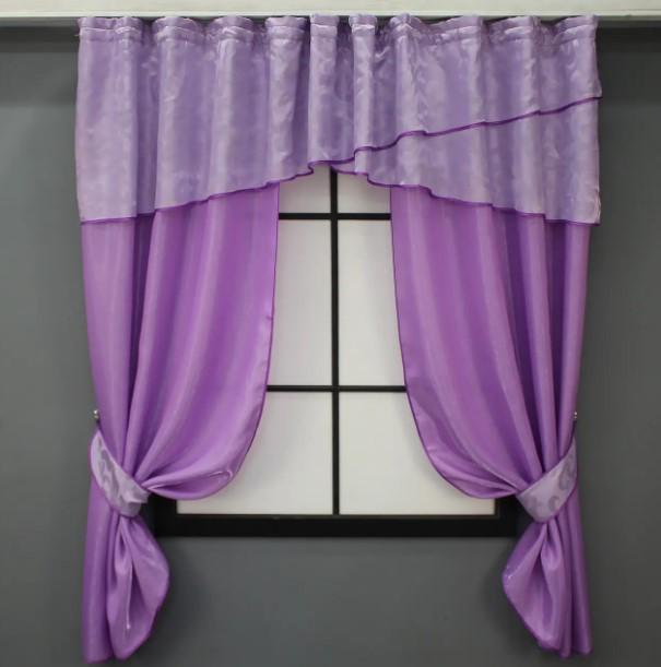 Занавеска с ламбрекеном на кухню 270х170 см Сиреневый (073к)