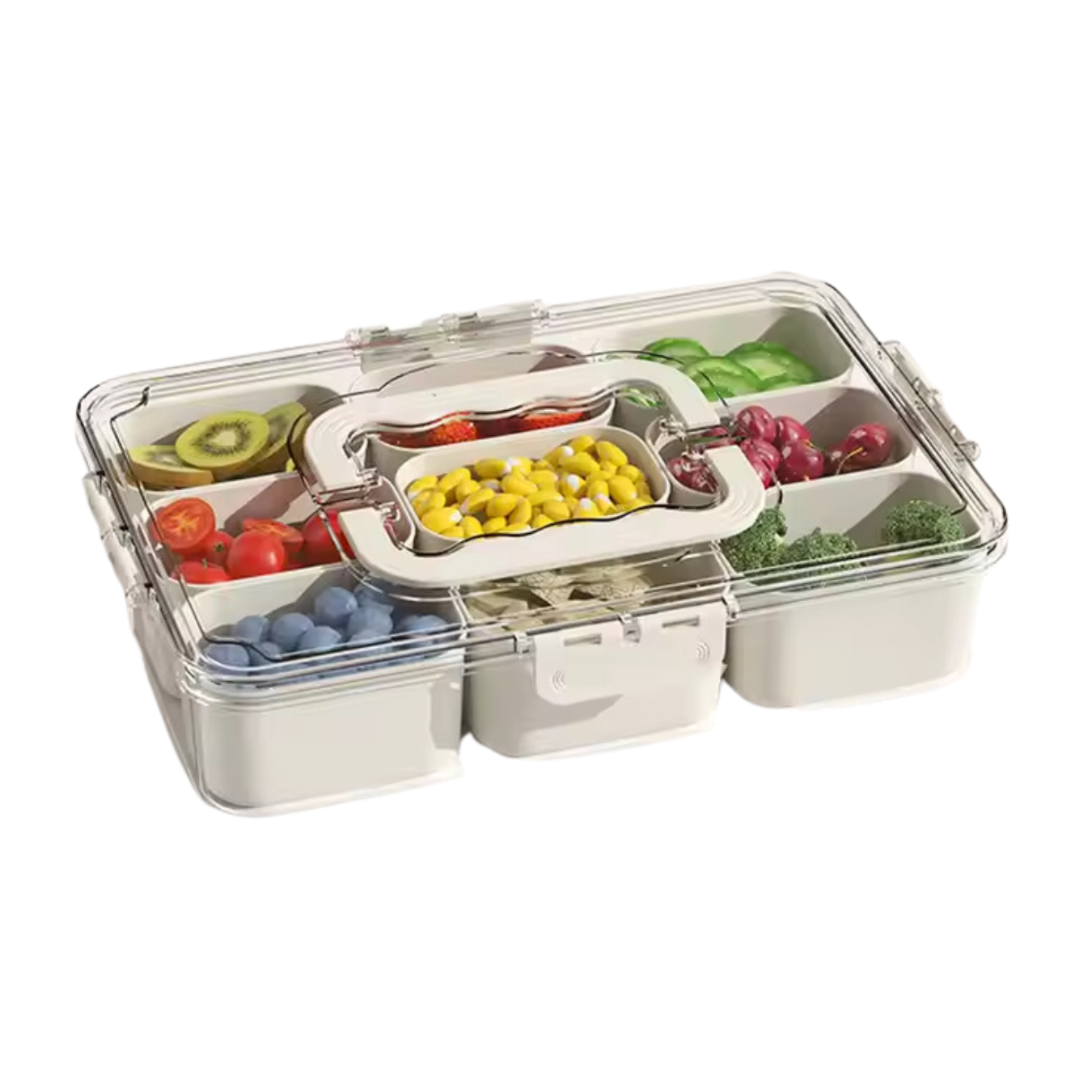 Органайзер для зберігання закусок з кришкою і ручками розділений на 9 комірок 32х21х7 см