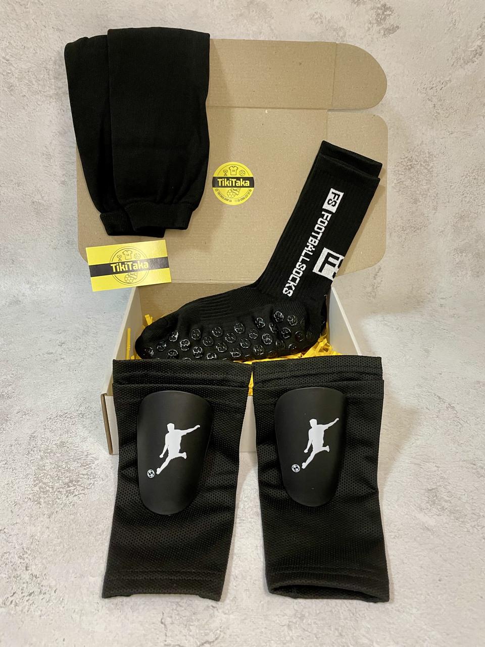 Футбольный бокс М мини-щитки с держателями/тренировочные носки/гетры-обрезки Черный (2672459185)