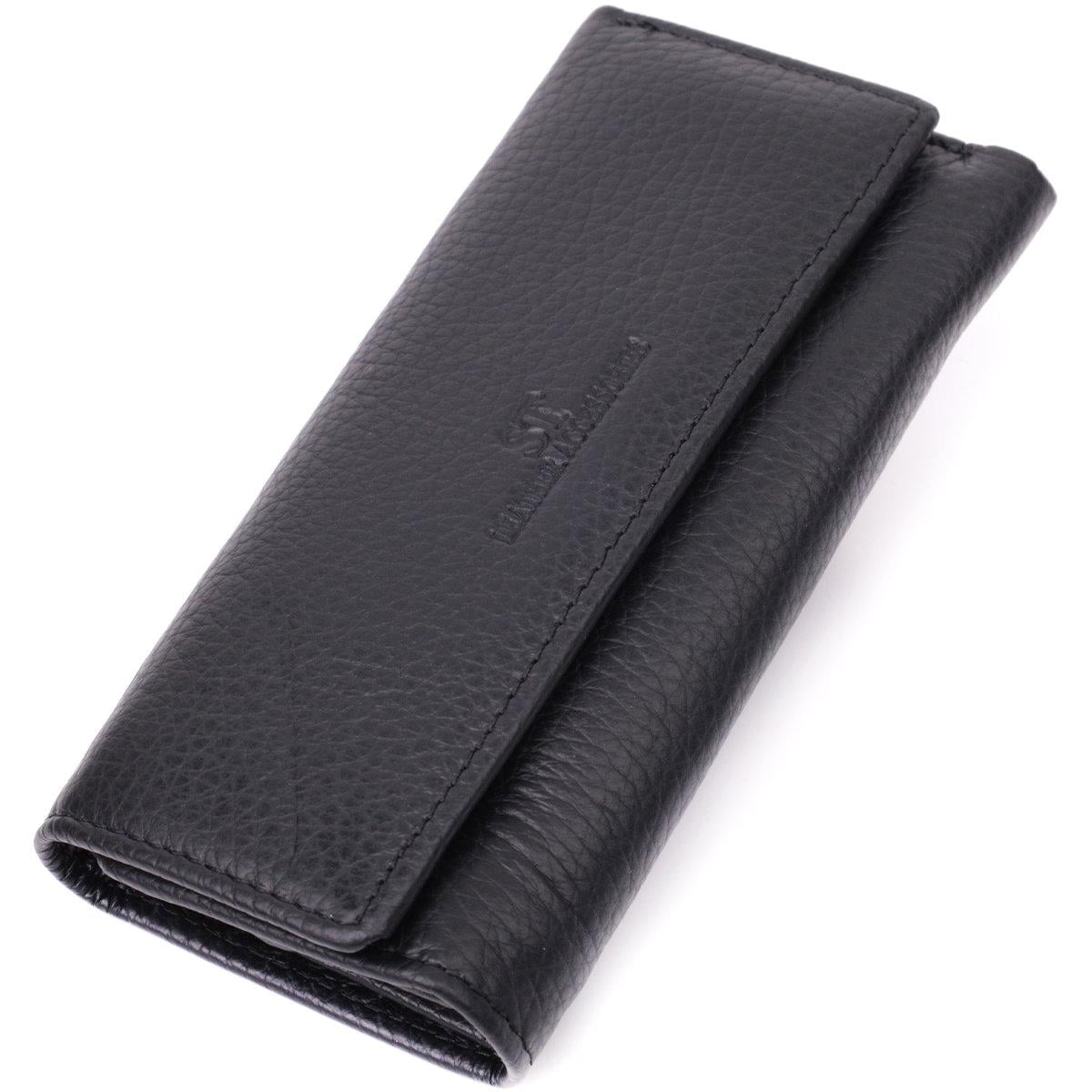 Ключница-кошелек кожаная большая ST Leather 22492 на кнопках с карабинами черная (168-136-22492)