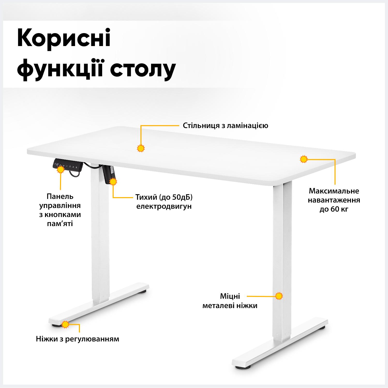 Стіл Mealux PowerDesk Lite з електро регулюванням висоти White (13586647) - фото 2