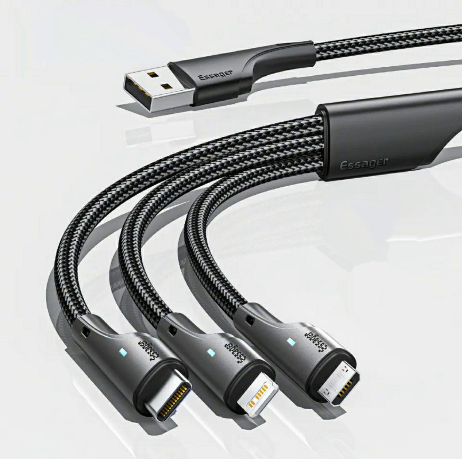 Кабель універсальний Essager 3в1 USB - Lightning/Micro USB/Type-C 3A 1,2 м (230024)