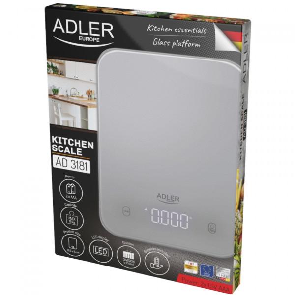Ваги кухонні електронні Adler AD 3181 до 10 кг 2хАААА скляні з автовимкненням Grey (AD3181G) - фото 4 Ваги кухонні електронні Adler AD 3181 до 10 кг 2хАААА скляні з автовимкненням Grey (AD3181G) - фото 4