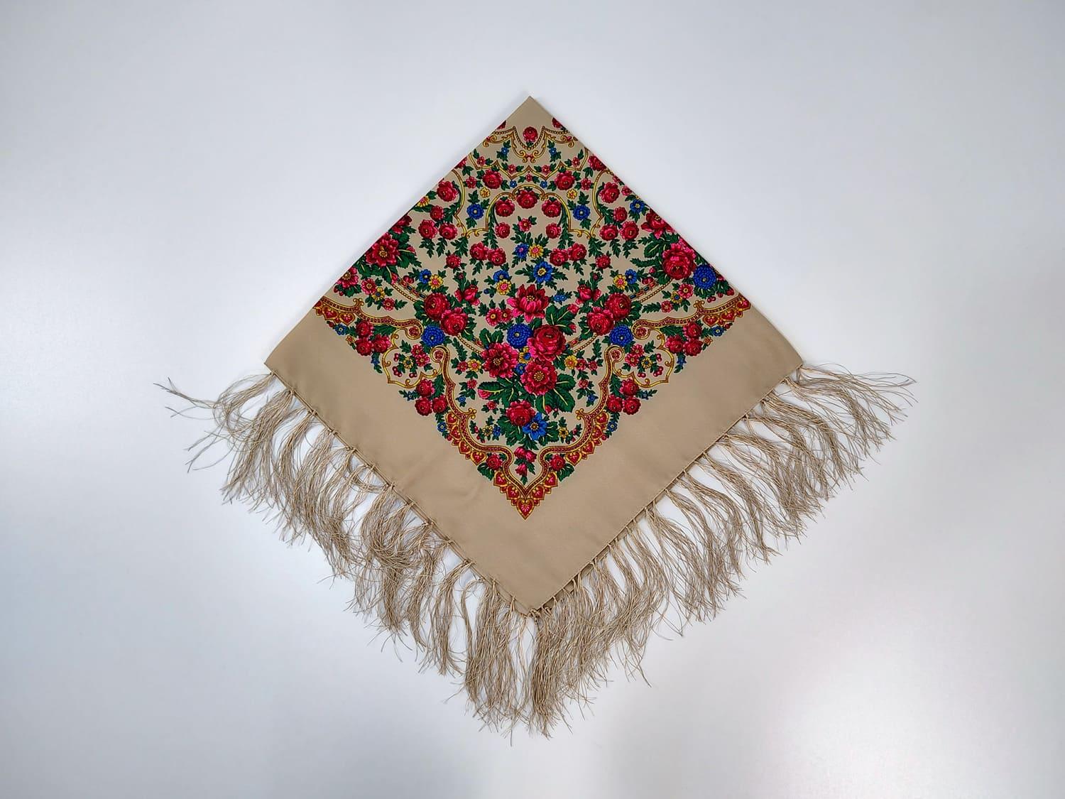 Платок украинский Цветочный размай 80x80 см Бежевый (30314575)