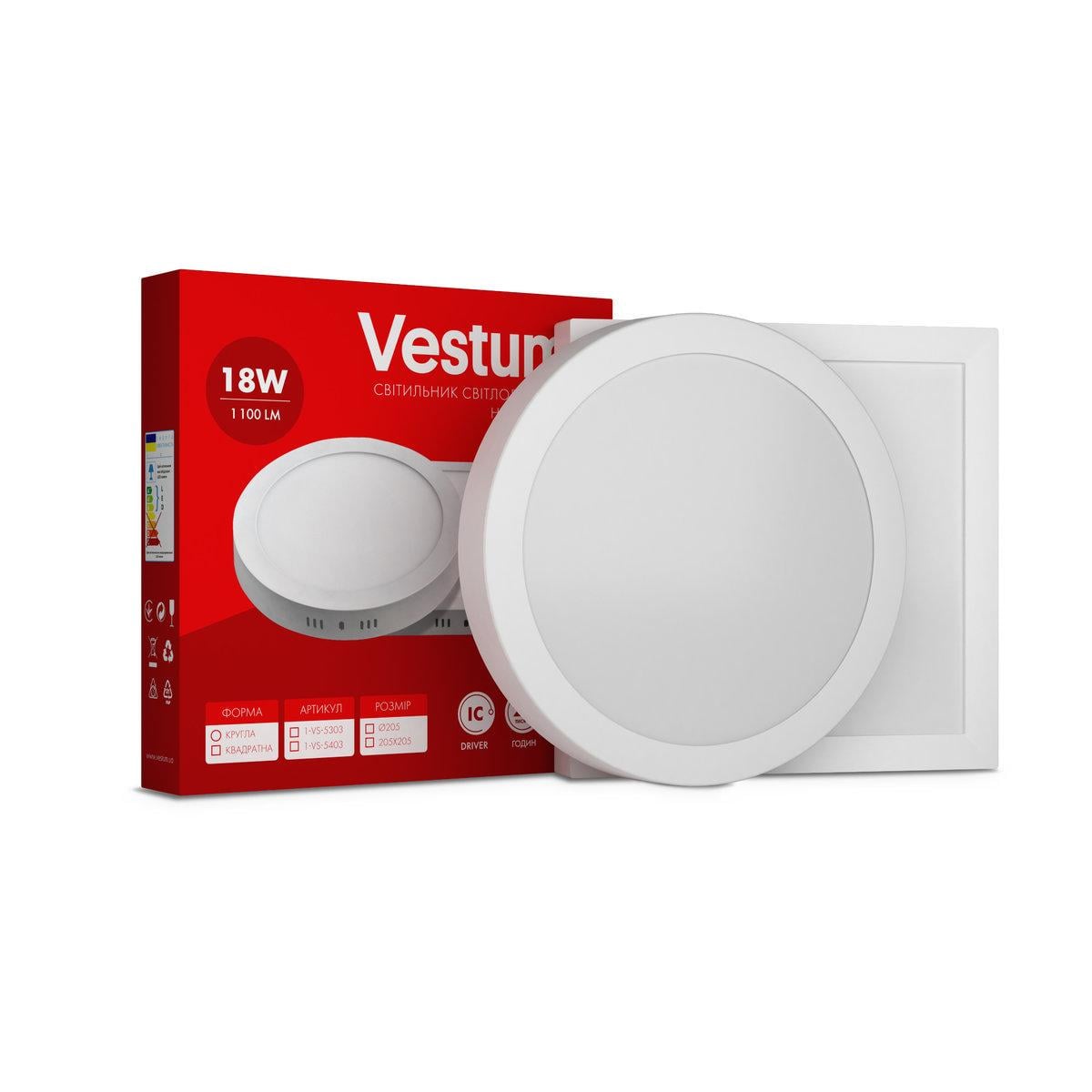 Світильник квадратний світлодіодний Vestum 1-VS-5407 18W 6000K 220V накладний