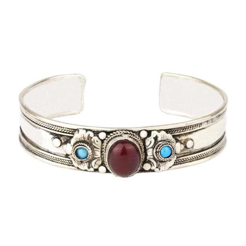 Браслет Stone on Big two Small Яшма Tibet Филигрань 70х70х15 мм (24582)