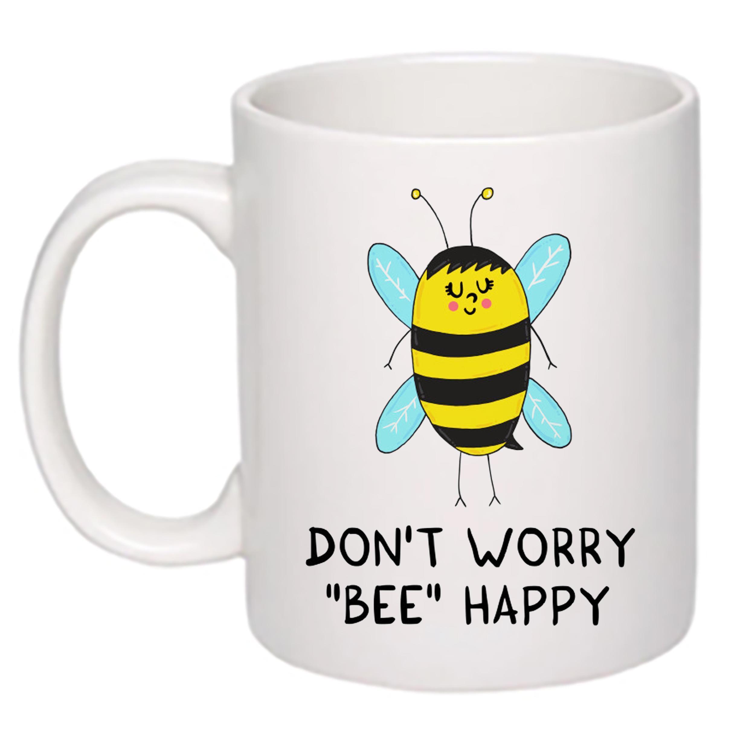 Чашка с принтом Don't worry "bee" happy 330 мл Белый (19078)