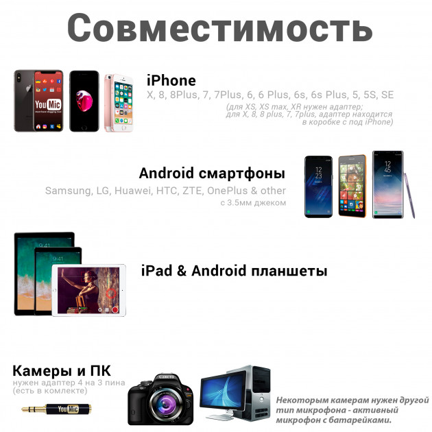 Набор блогера петличный микрофон YouMic PowerDeWise/трипод ALU/пульт/усиленное крепление для смартфона/шнур 1,5 м (50207204v1) - фото 2 Набор блогера петличный микрофон YouMic PowerDeWise/трипод ALU/пульт/усиленное крепление для смартфона/шнур 1,5 м (50207204v1) - фото 2