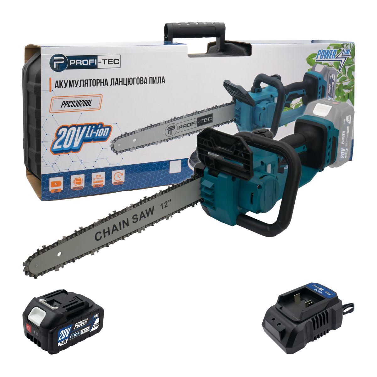 Пила цепная аккумуляторная PROFI-TEC 20V PPCS3020BL (006298) - фото 4 Пила цепная аккумуляторная PROFI-TEC 20V PPCS3020BL (006298) - фото 4