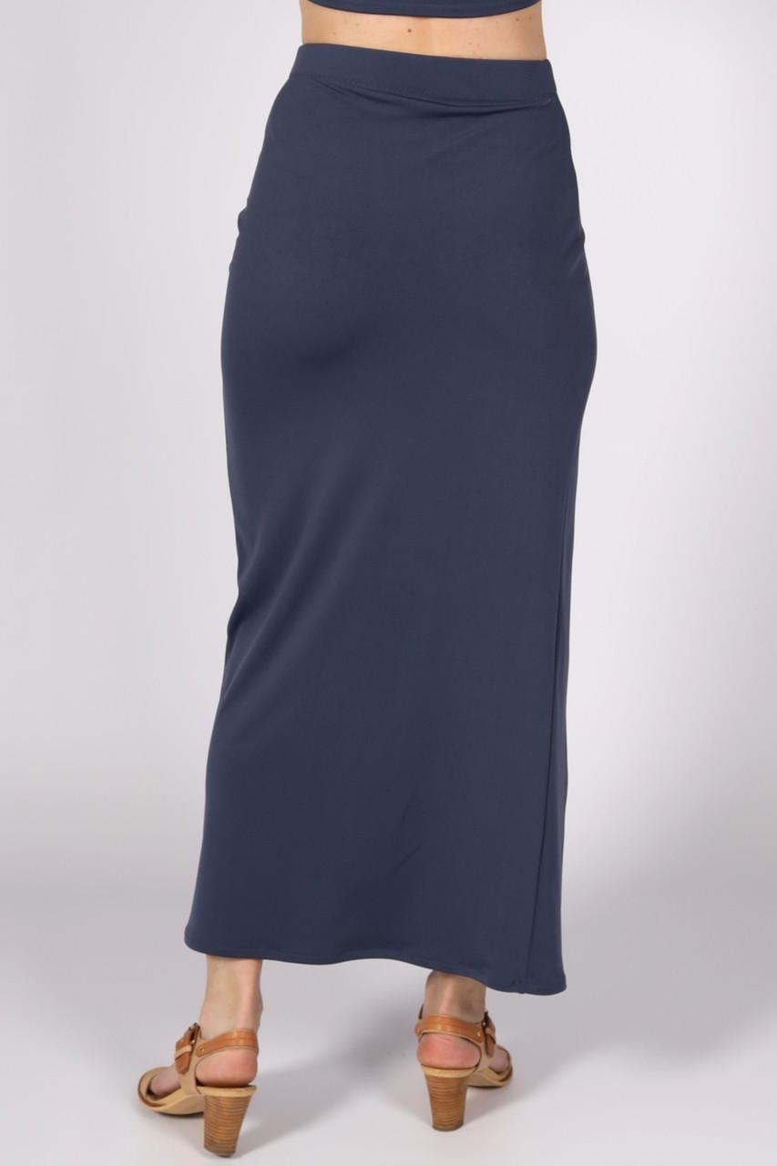Спідниця максі жіноча з трикотажу із розрізом на правій нозі однотонна р. 40 Графітовий (2484430516) - фото 3