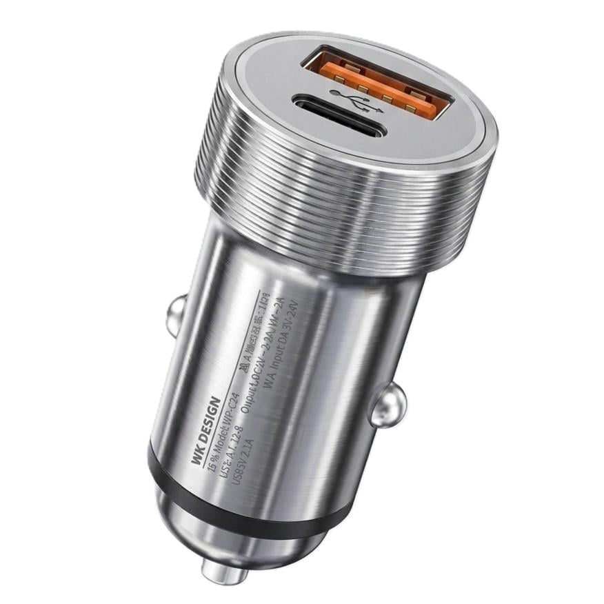 Зарядное устройство для авто WK WP-C28 USB-A USB-C 18W Silver (6941027614648)