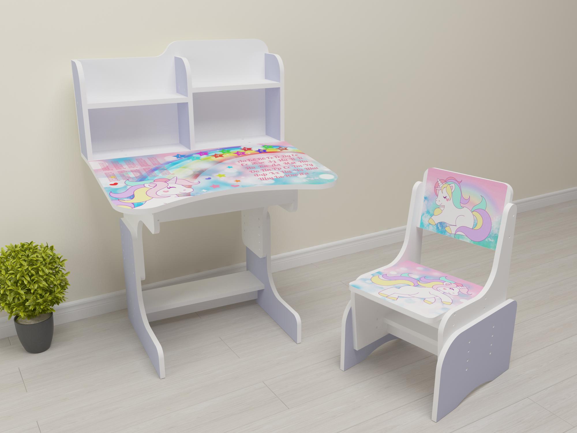 Комплект парта і стілець-трансформери Єдиноріг від 3 років Лавандовий (003)