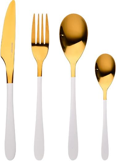 Набор столовых приборов Bergner Lisboa 16 пр. на 4 персоны, золотой с белым