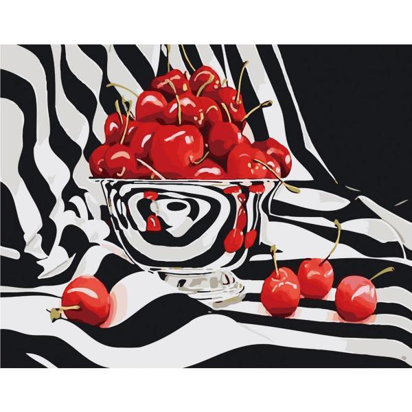 Картина по номерам Strateg Натюрморты Вишня на черно-белом фоне 40х50 см в термопакете (SY6159-mt)