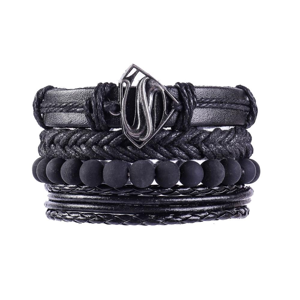 Набір плетених шкіряних чоловічих браслетів універсального розміру супермен (NR0502)