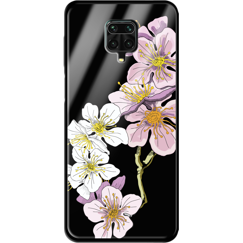 Чехол Boxface Xiaomi Redmi Note 9S Cherry Blossom Черный силикон со стеклом (39475-cc4-40098)