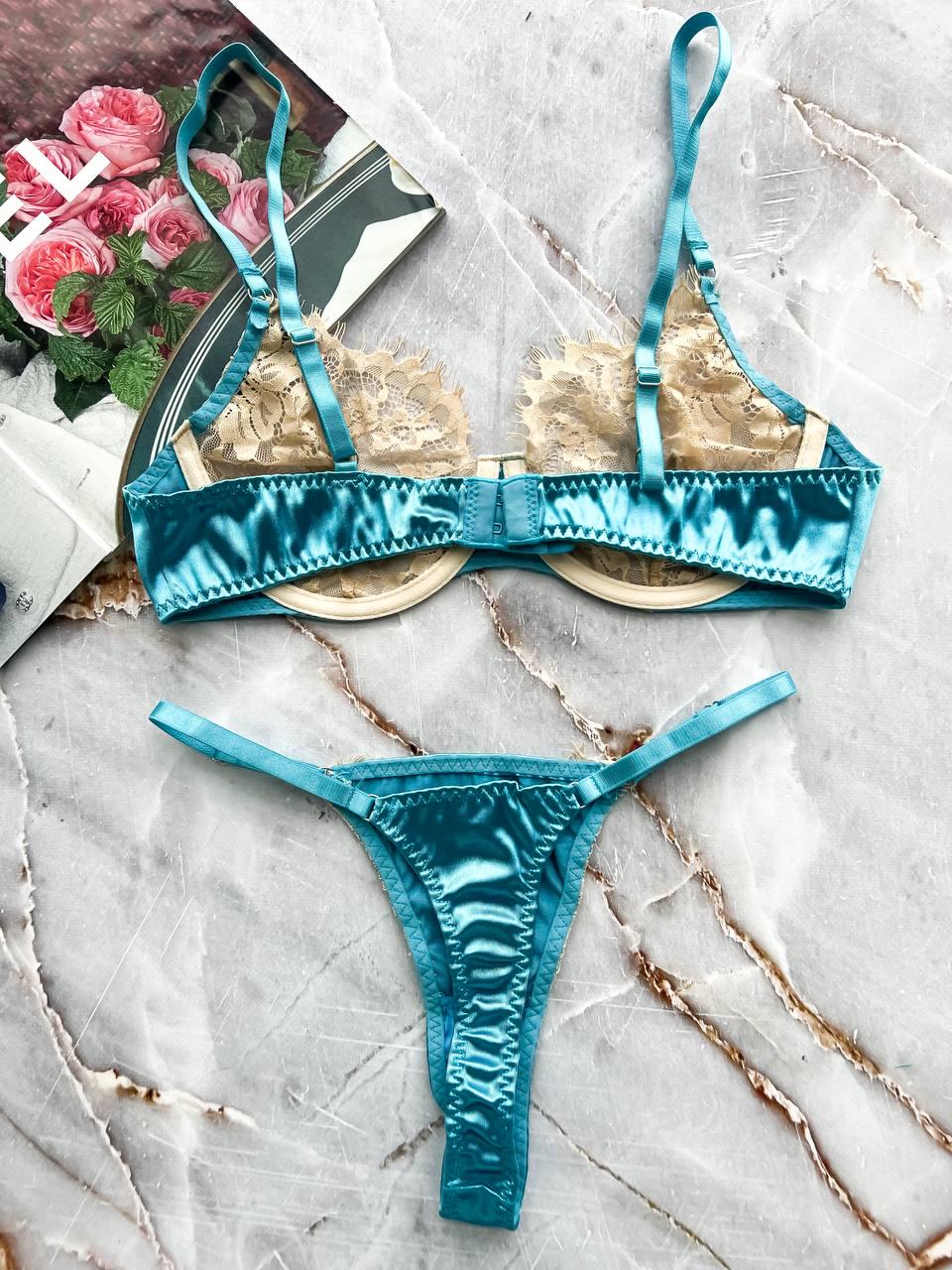 Комплект нижньої білизни з мереживом M Блакитний (DO2153) - фото 3 Комплект нижньої білизни з мереживом M Блакитний (DO2153) - фото 3