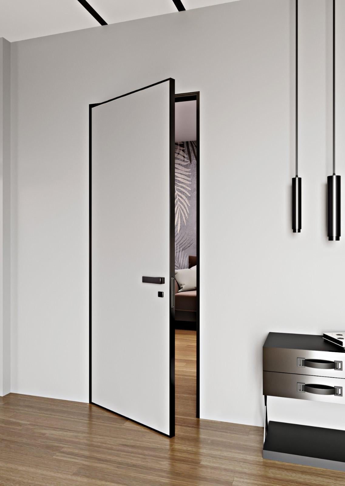 Дверь скрытая ЕД комплект наружного открывания правый с черным AL торцом 2000х800 мм (60630)