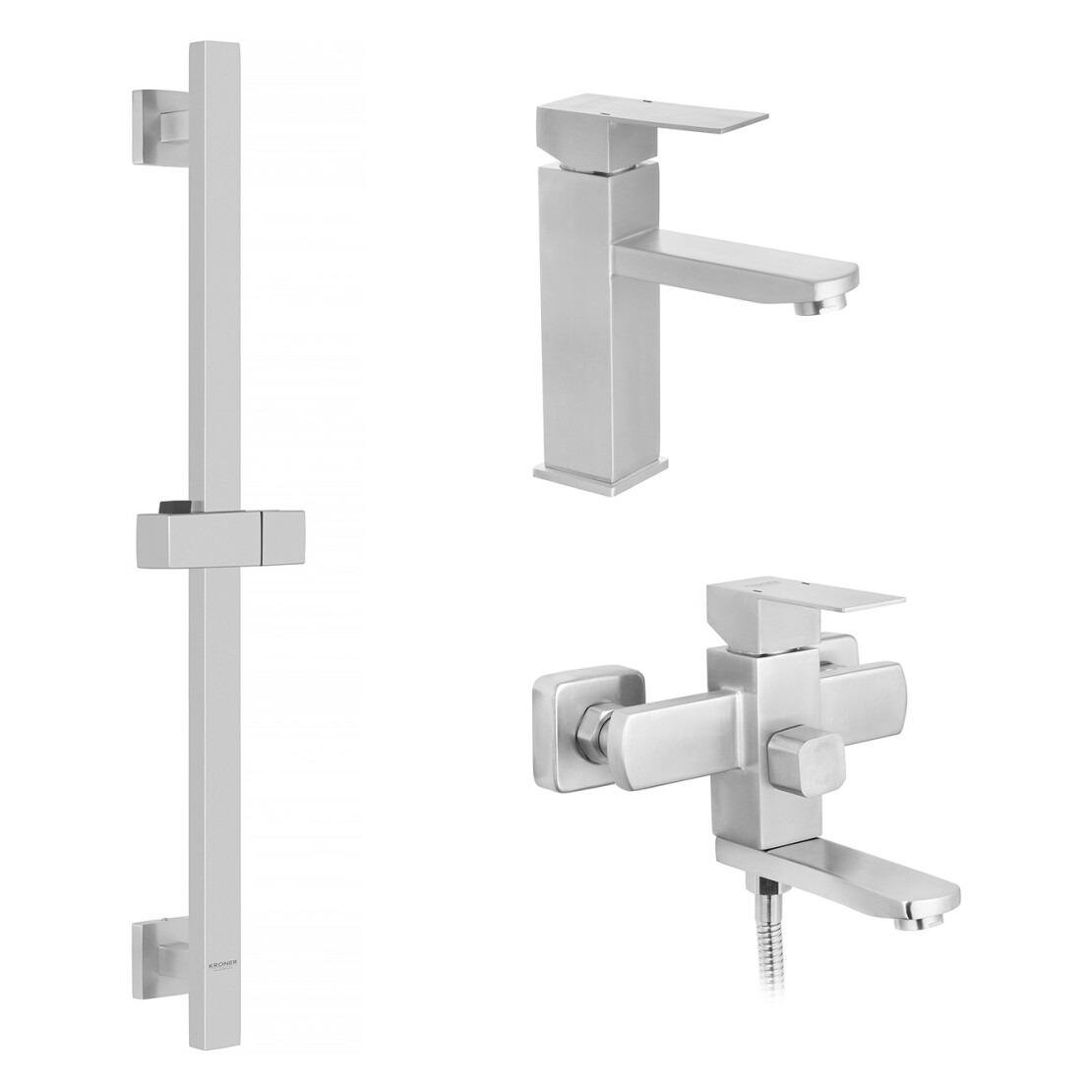 Набір змішувачів Kroner Edelstahl Kubus-ESG010 зі штангою для душу нержавіюча сталь Сатин (31073928)