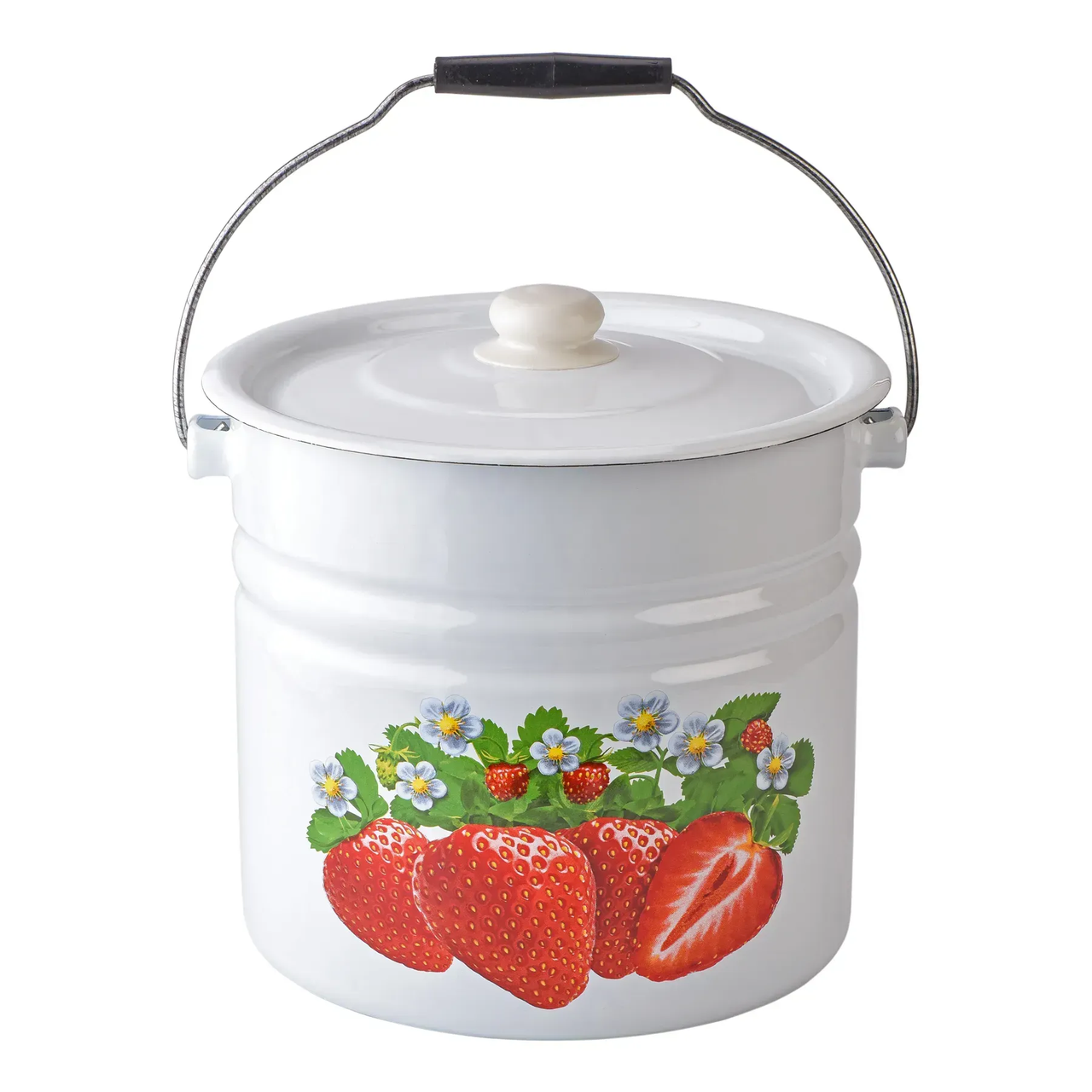Ведро с крышкой Idilia эмалированное цилиндрическое Клубника 12 л Белый (1224/2)