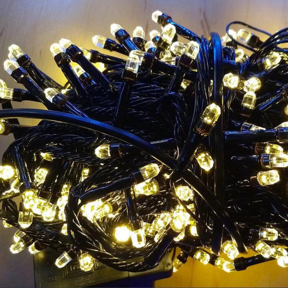 Гирлянда нить кристалл LED 500 Теплый Белый черный провод 1-55