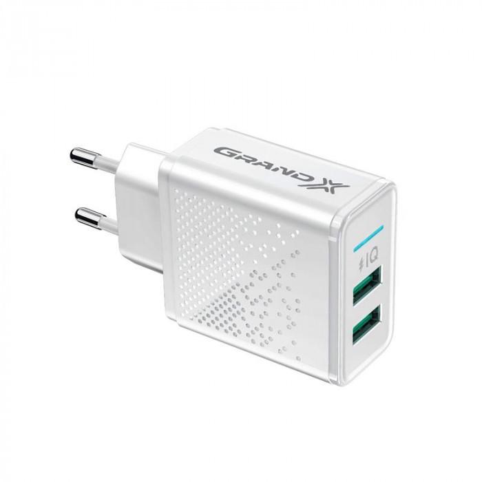 Зарядний пристрій мережевий Grand-Xз захистом від навантаження 2xUSB 3,1А White (CH-60W)