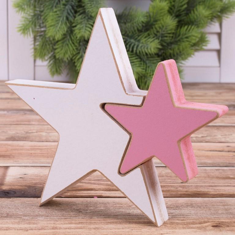 Статуэтка новогодняя деревянная Звезда раскладная Розовый (4657-1)