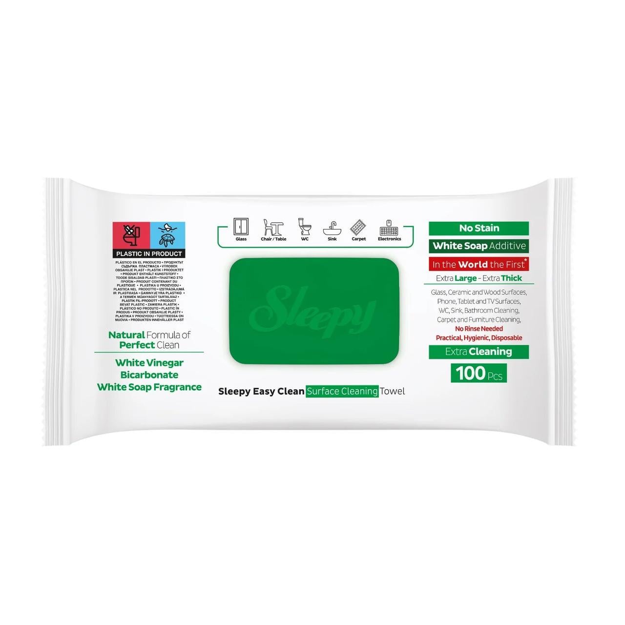 Влажные салфетки для уборки Sleepy Easy Clean White Soap 100 шт. с ароматом белого мыла