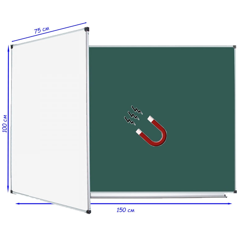 Доска комбинированная меловая-маркерная 3 поверхности 225x100 см (tf1249) - фото 2