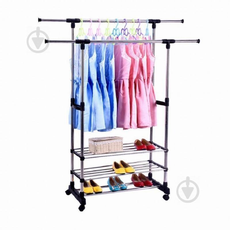 Підлогова вішалка-стійка для одягу та взуття Double Pole Сріблястий (200852) Підлогова вішалка-стійка для одягу та взуття Double Pole Сріблястий (200852)