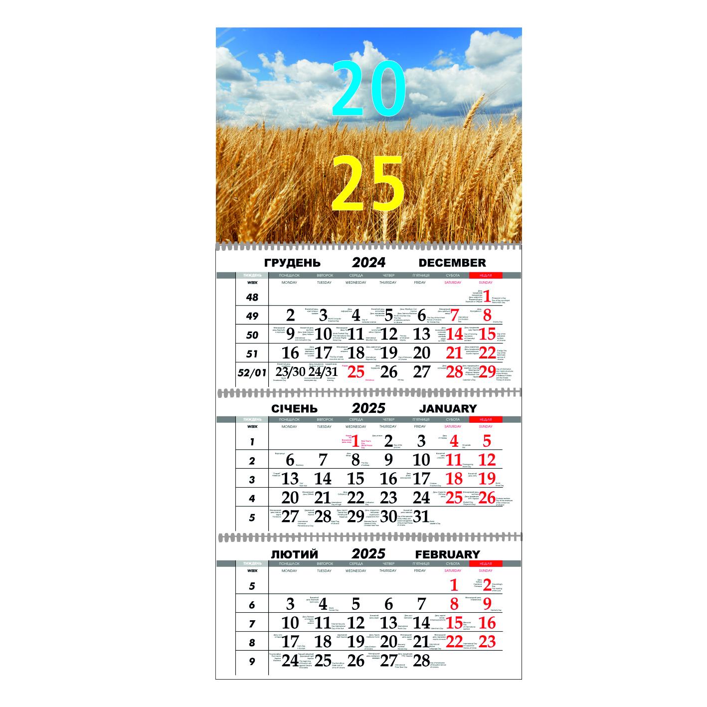 Календар настінний Україна на 2025 рік квартальний (21438399)
